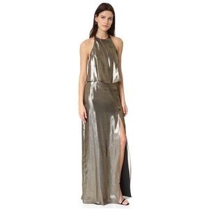 Halston Heritage Metallic Open Back Halter Gown - Antique Brass NWT